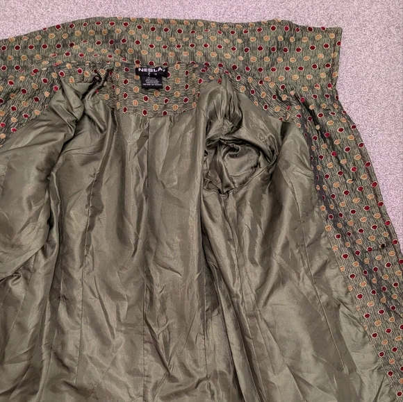 GUC Neslay Paris Women Sz S Jacquard Long Blazer Jacket Black Green Floral Fairy - Picture 11 of 11
